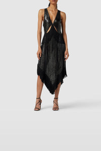 Robe longue à ajourés et franges - Black