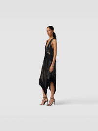 Robe longue à ajourés et franges - Black