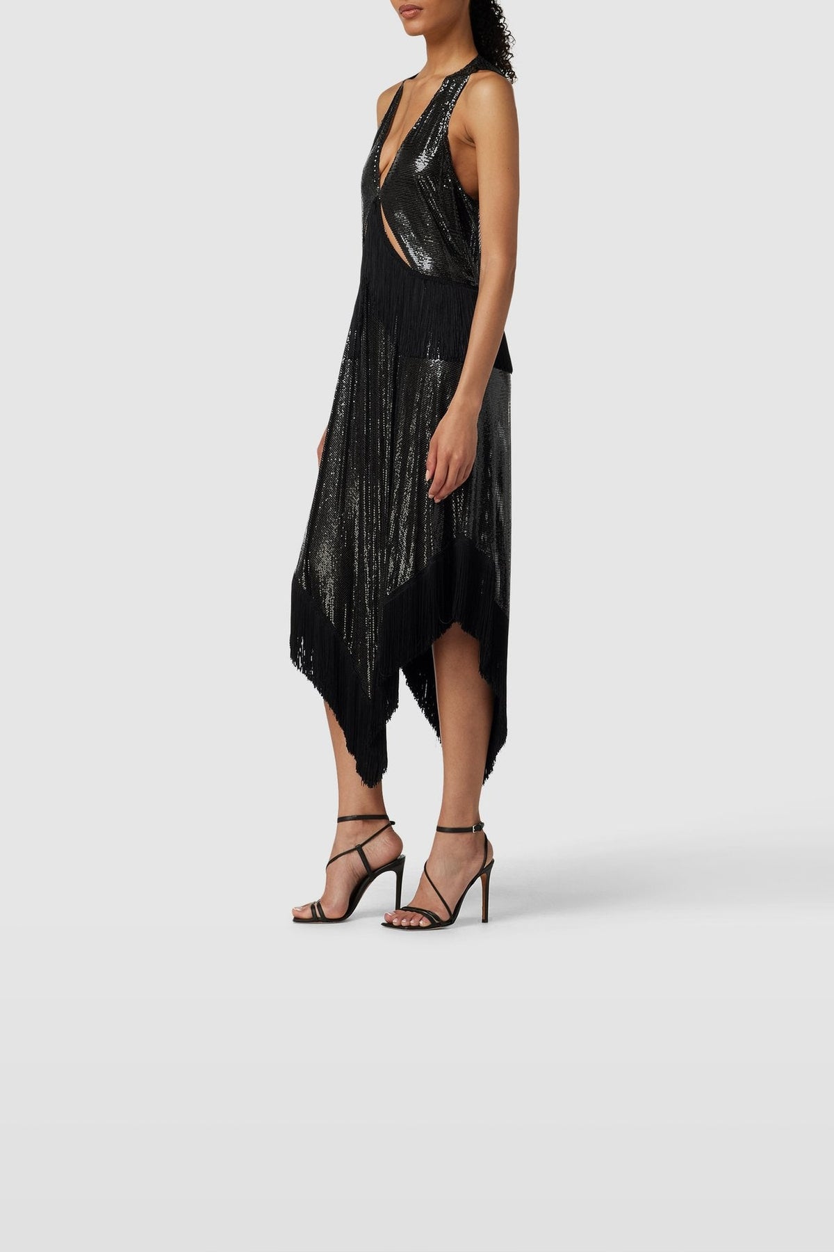 Robe longue à ajourés et franges - Black