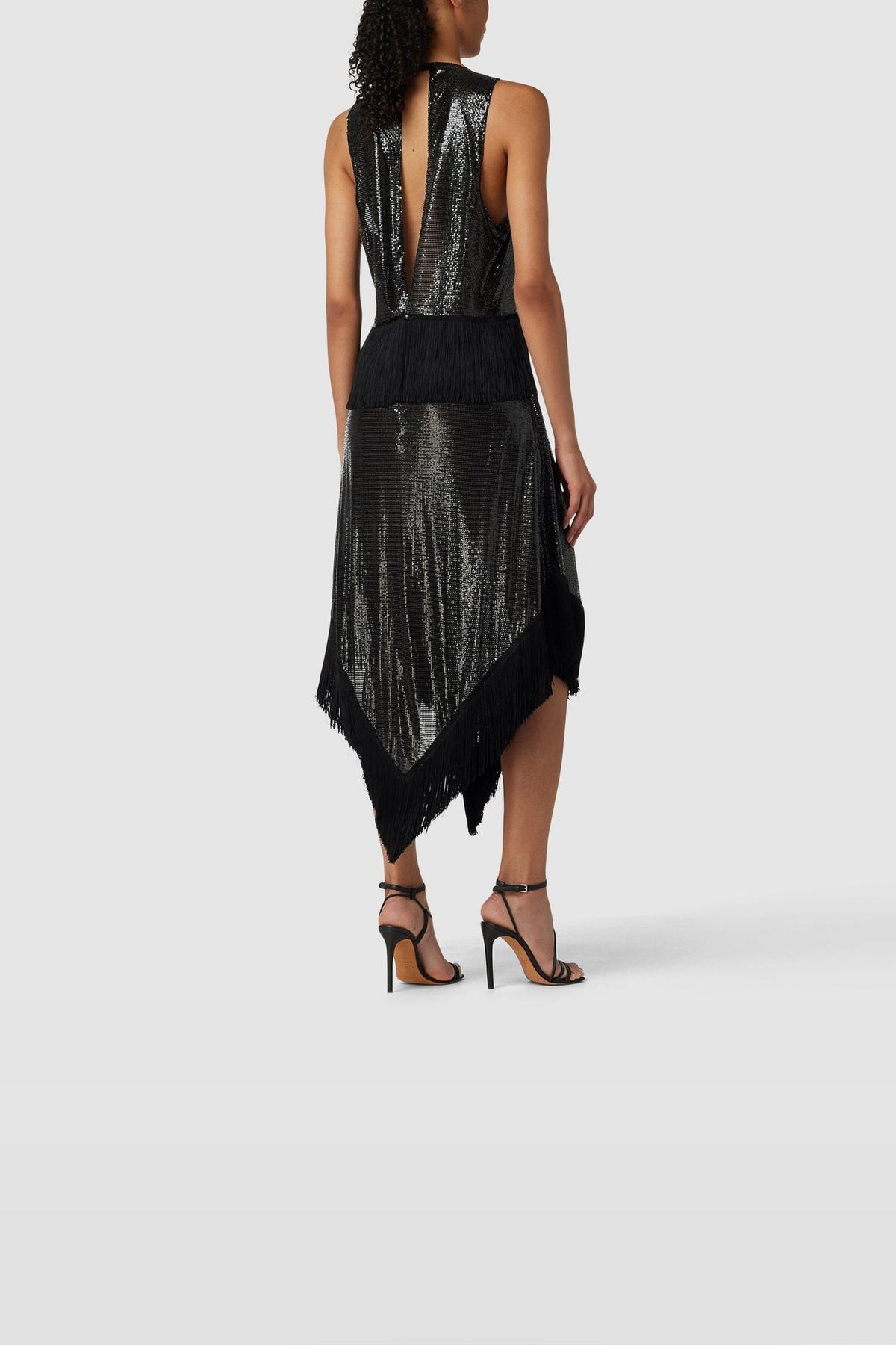 Robe longue à ajourés et franges - Black