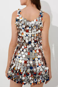 Robe courte à bretelles Audrey à volants - Silver & Bright Orange