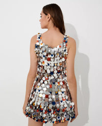 Robe courte à bretelles assemblée Audrey à volants - Silver & Bright Orange