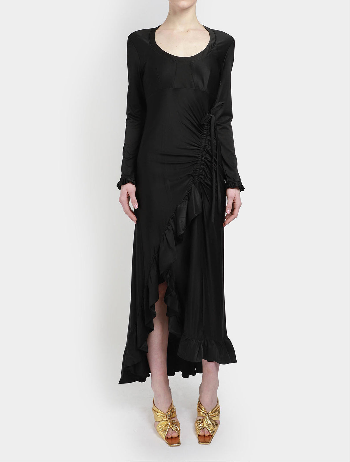 Robe flamenco à drapé et volant asymétrique - Black