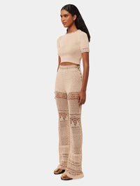 Pantalon flare en crochet à ceinture perles - Shiny Beige