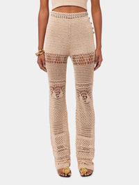 Pantalon flare en crochet à ceinture perles - Shiny Beige