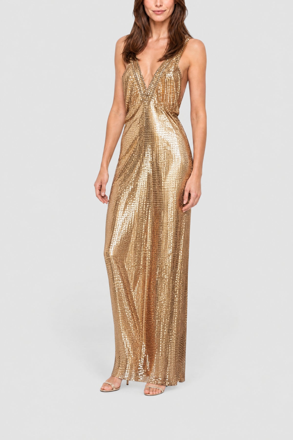 Robe longue scintillante à bretelles - Gold