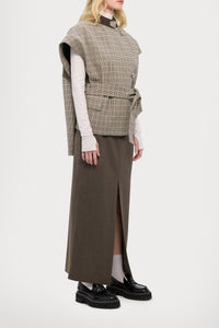 Cape ceinturée à carreaux en laine - Brown & Beige