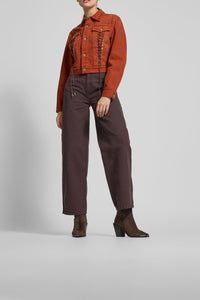Veste courte à lacets en denim - Brown