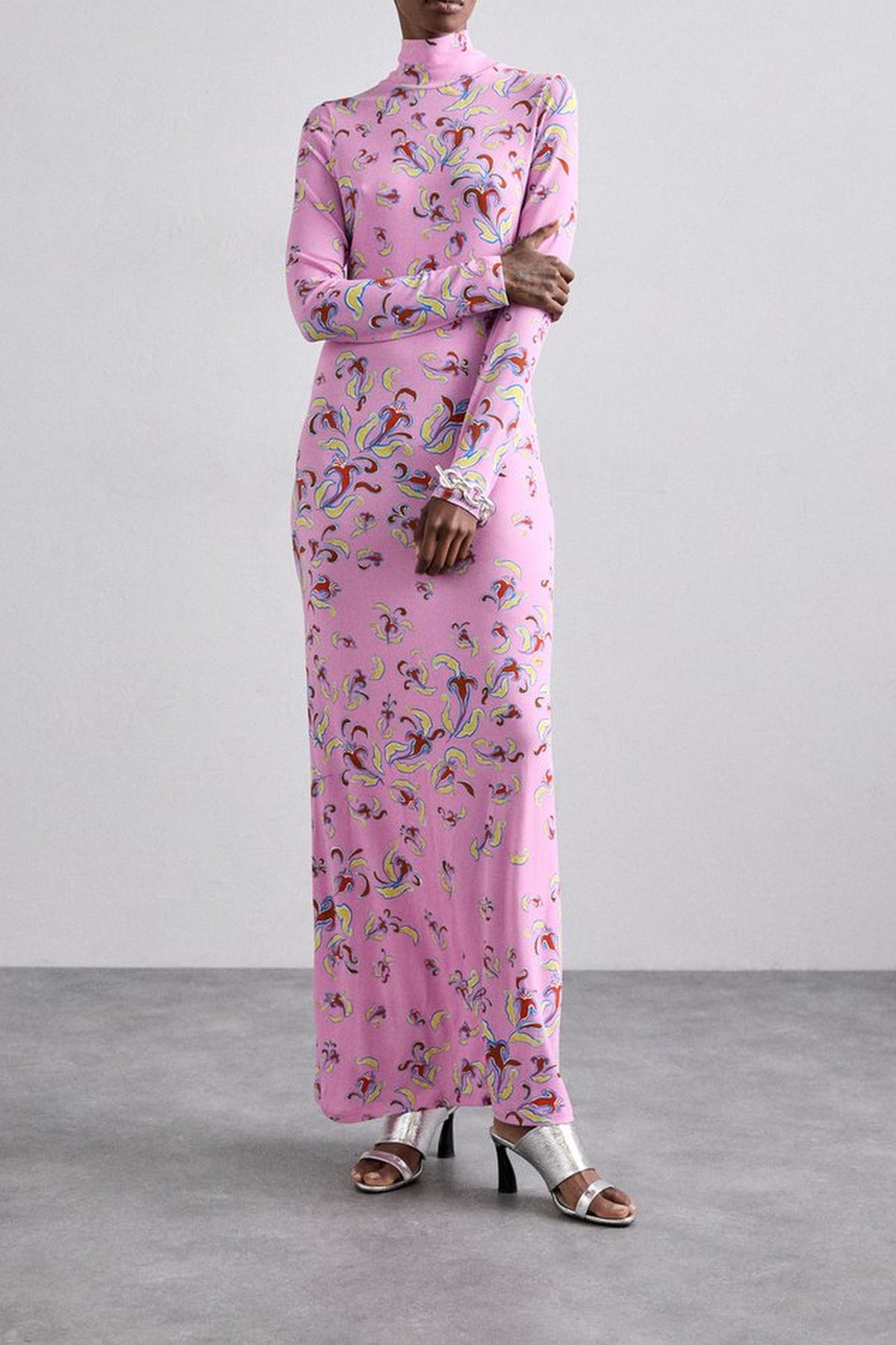 Robe colonne longue et manches longues - Pink & Red & Yellow