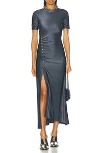 Robe manches courtes drape pression - Ardoise