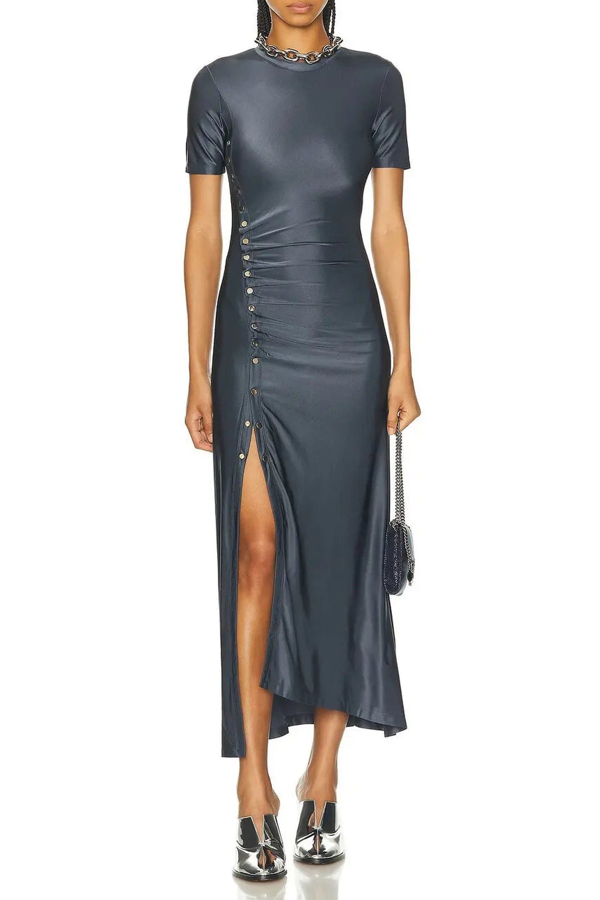 Robe manches courtes drape pression - Ardoise