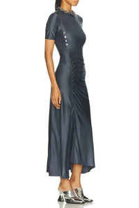 Robe manches courtes drape pression - Ardoise