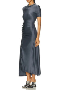 Robe manches courtes drape pression - Ardoise