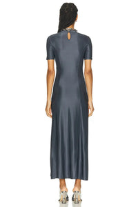 GREY LONG GATHERED DRESS IN JERSEY