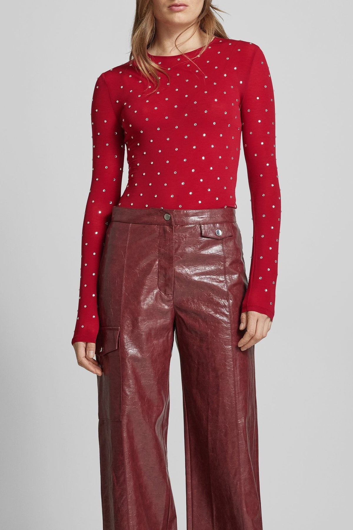 T-shirt à manches longues avec strass - Scarlet Red