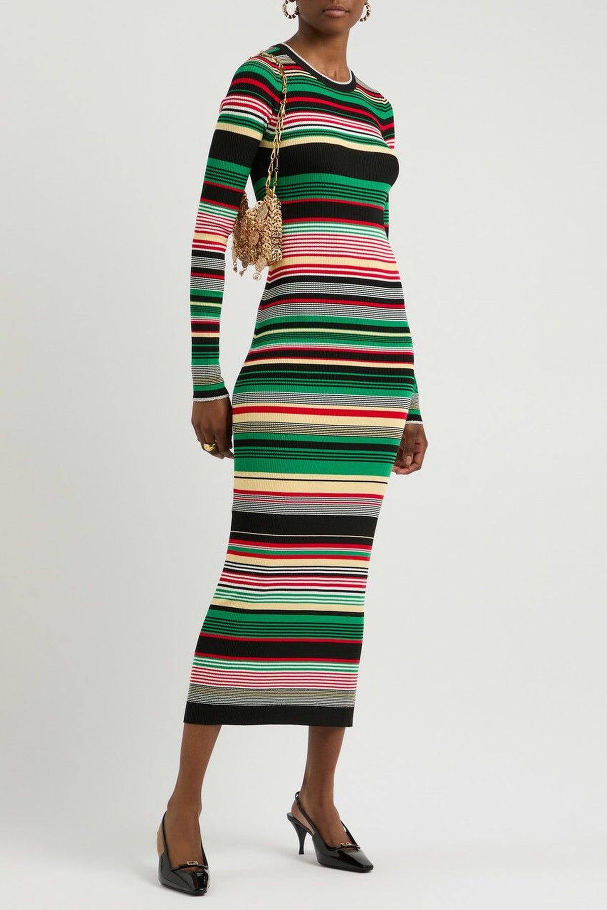 Robe à manches longues tricotée en côté - Multicolor