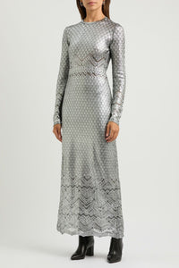 Robe manches longues en dentelle tricotée - Silver