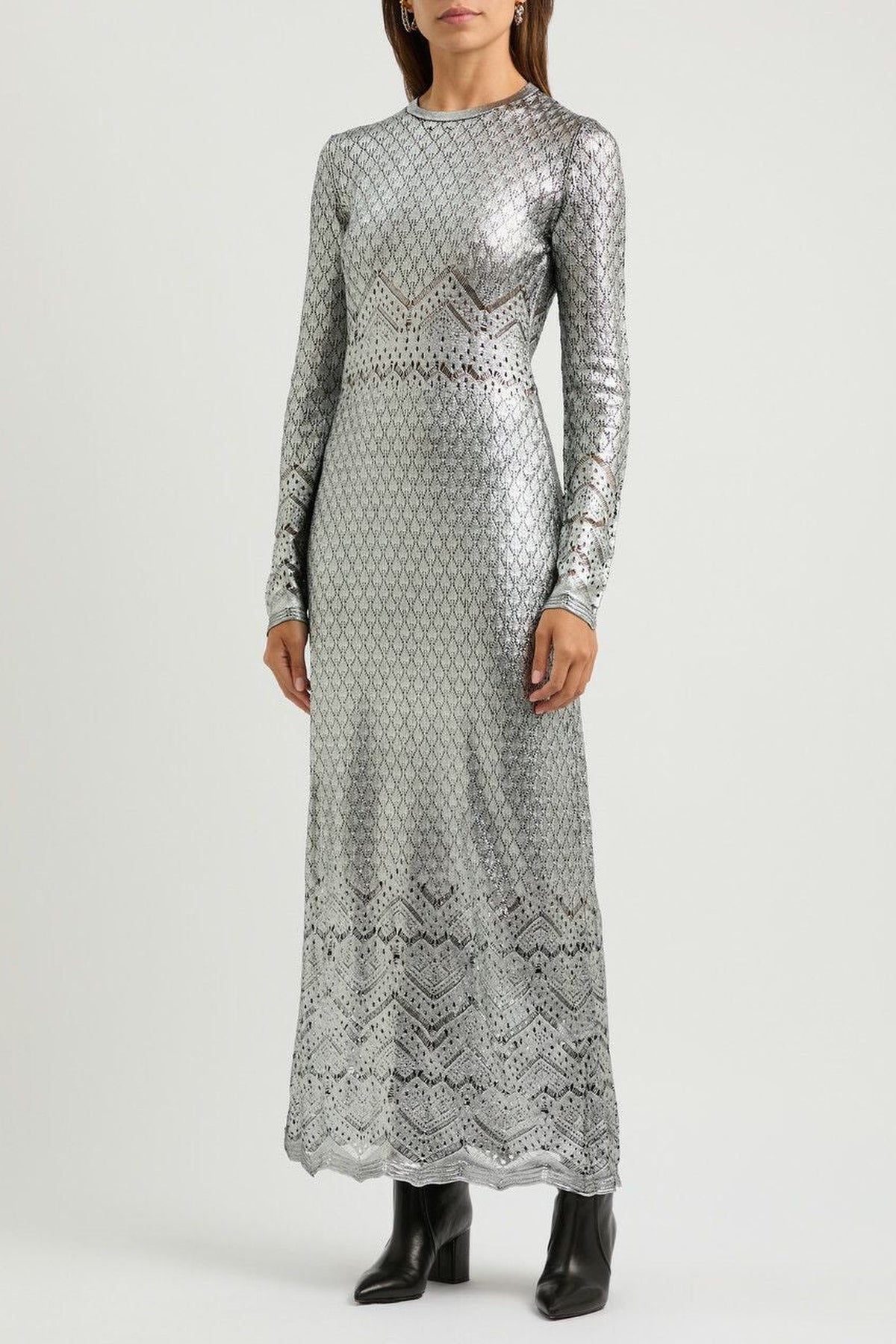 Robe manches longues en dentelle tricotée - Silver
