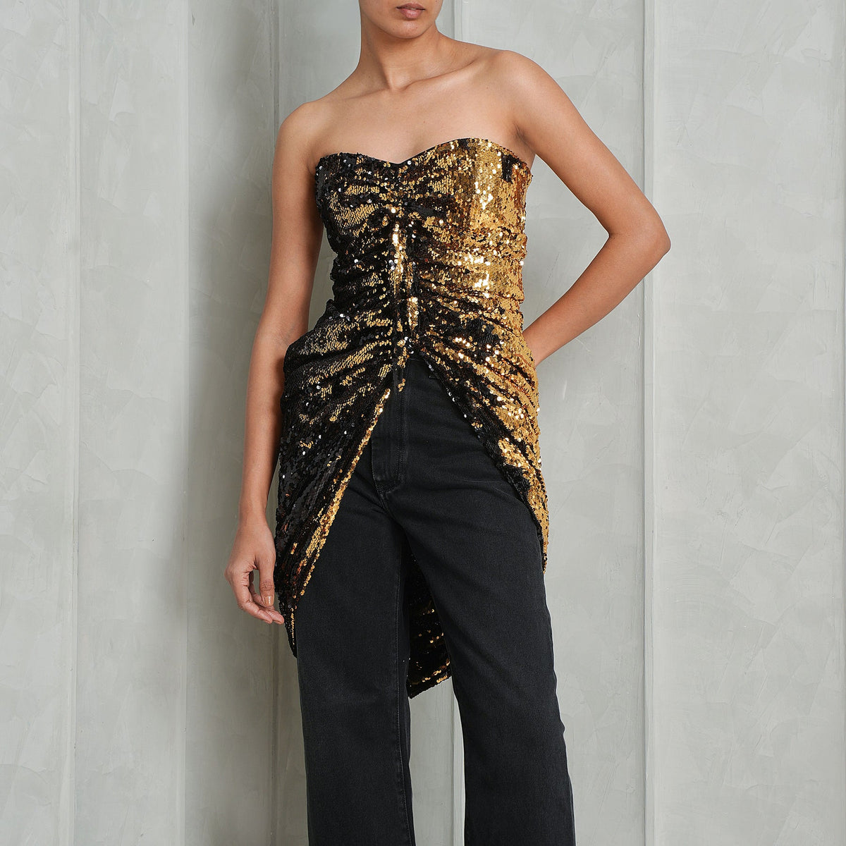 Bustier drapé à sequins - Black & Gold