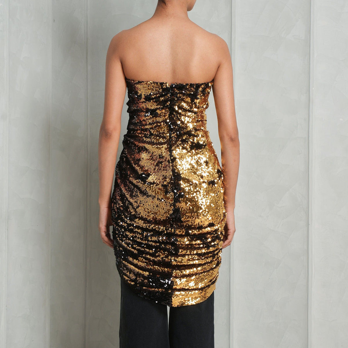 Bustier drapé à sequins - Black & Gold