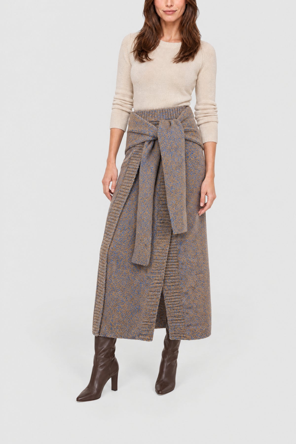 Jupe maille en laine - Camel & Blue