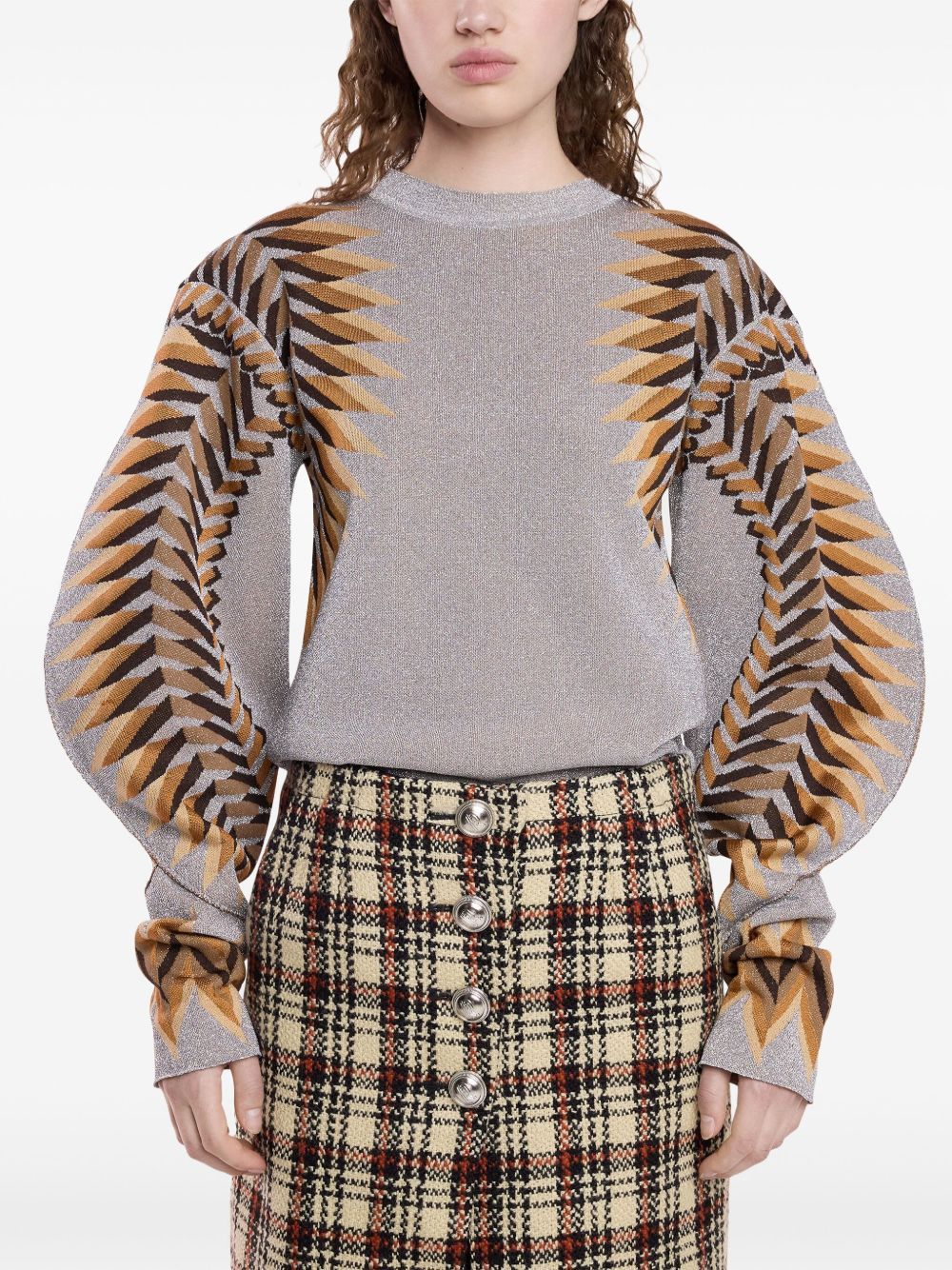 LONG-SLEEVE LUREX JACQUARD SWEATER