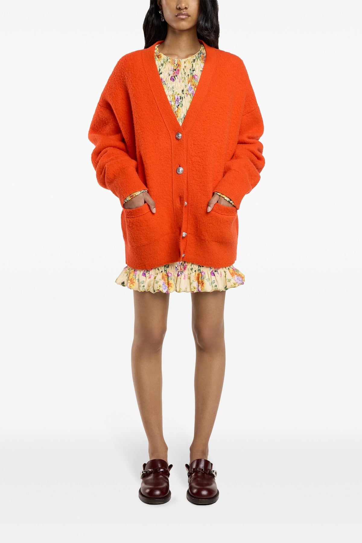 Cardigan oversize en laine - Orange