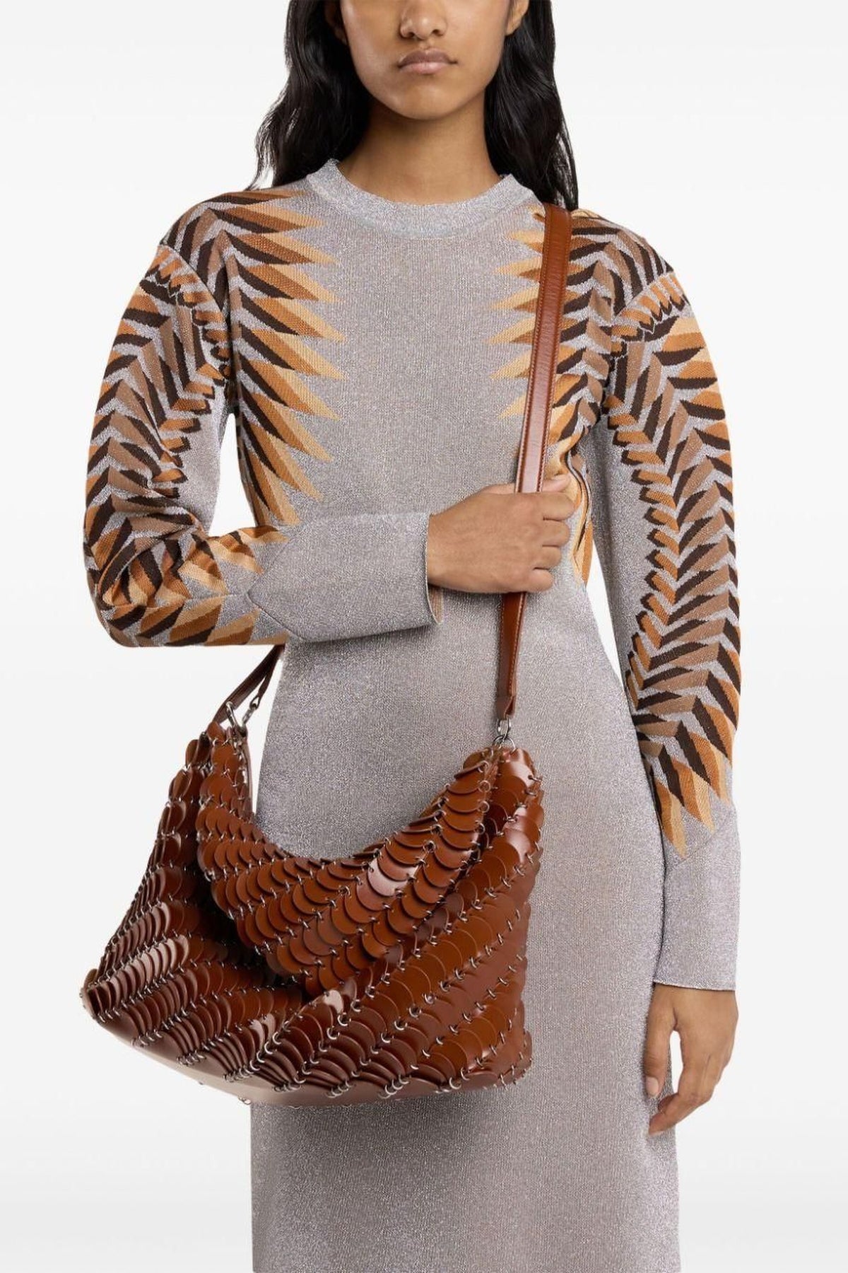 Sac pastilles à bandoulière en cuir - Cognac