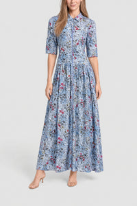 Robe longue Kurt Flower à manches - Kurt Flower & Blue & Pin