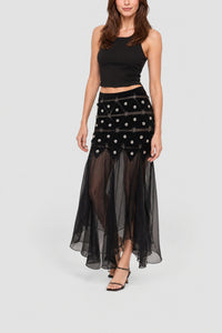 Jupe en satin et mousseline - Black