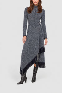 Robe à col montant et manches - Navy/ White