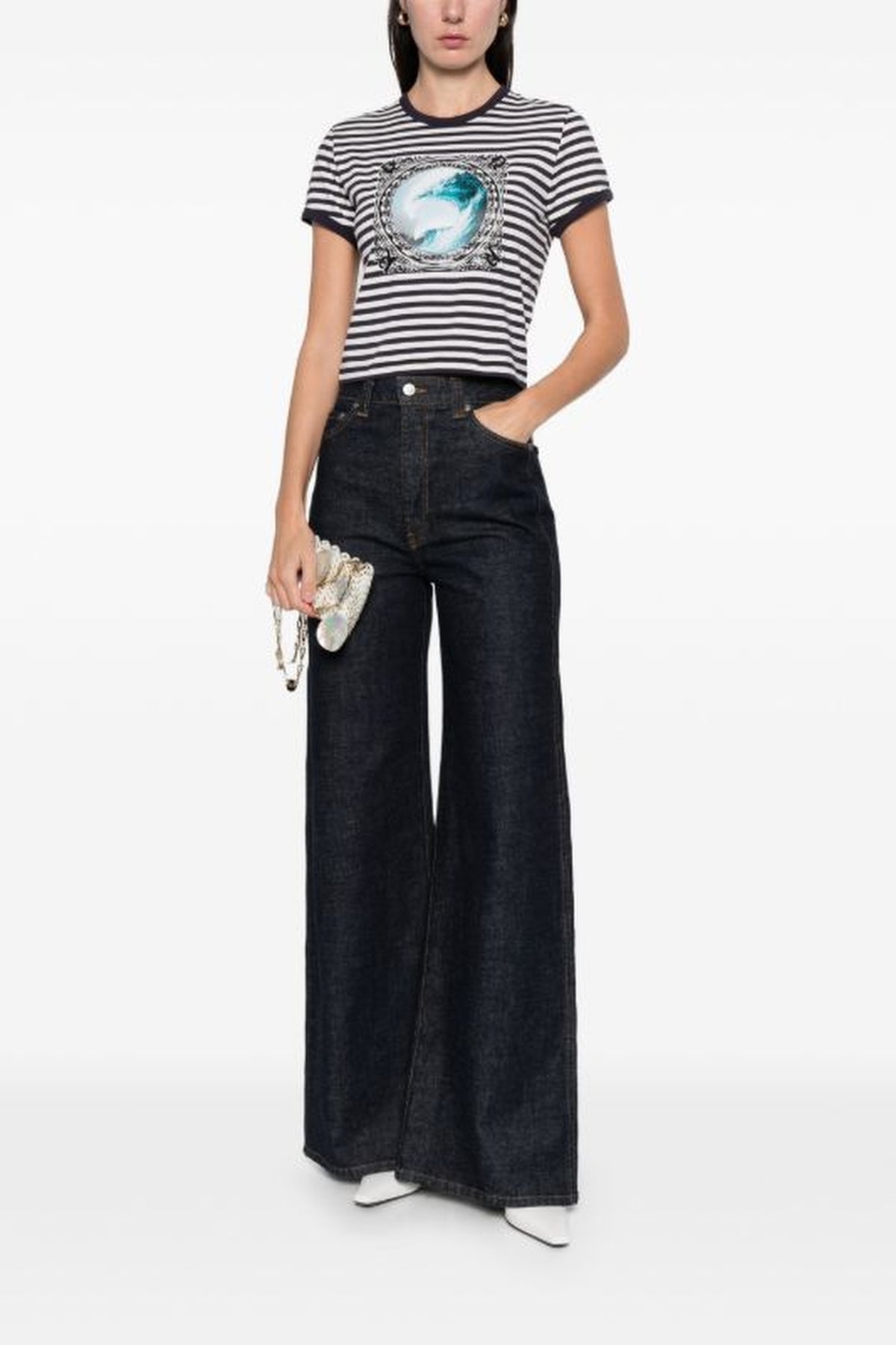 Cropped sailor-striped T-shirt - Navy & Off-White Stripes