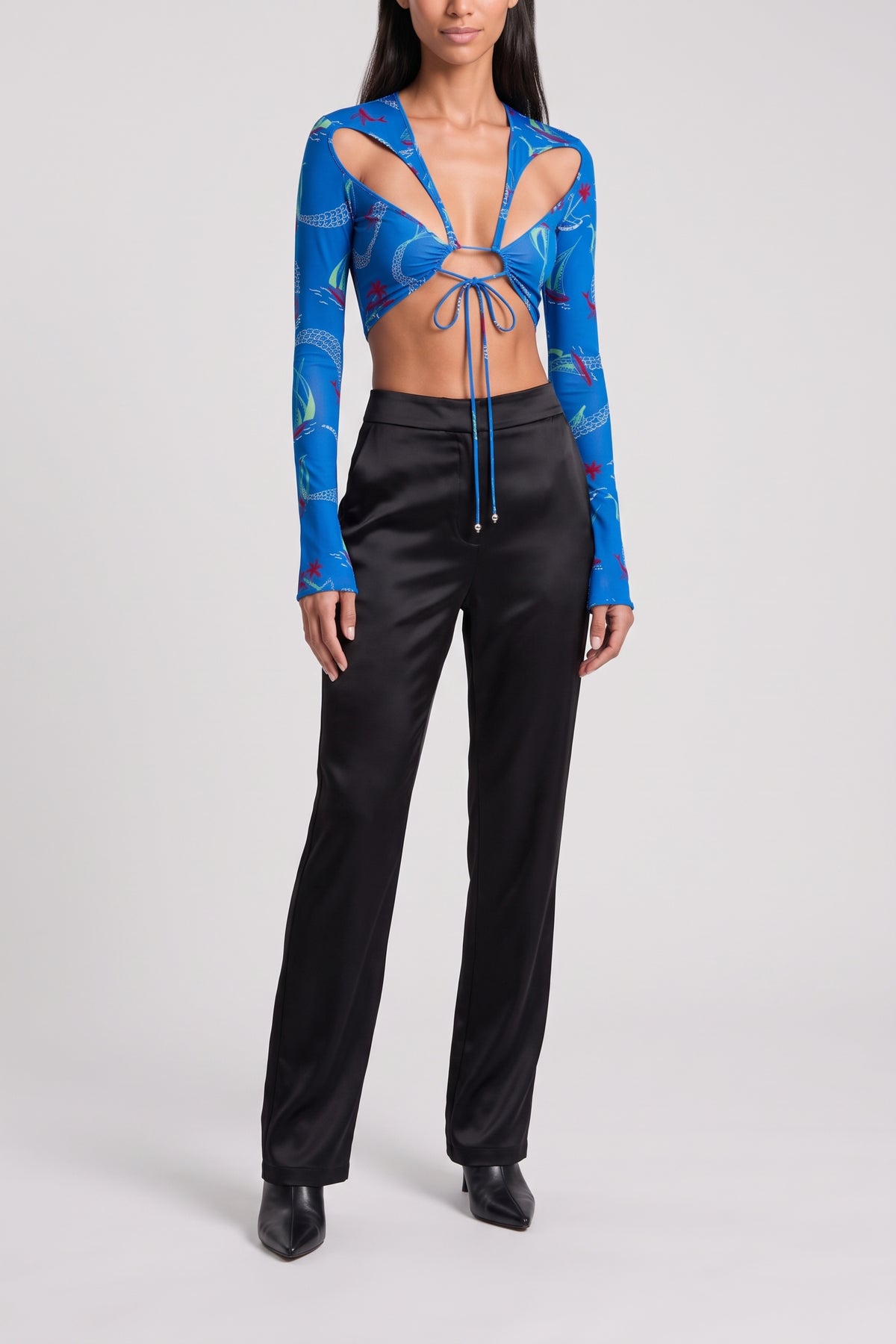 Crop top à manche longue - Hawai Graphic Blue & Bur