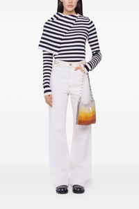 Pull marinière à grand col en laine - White & Navy