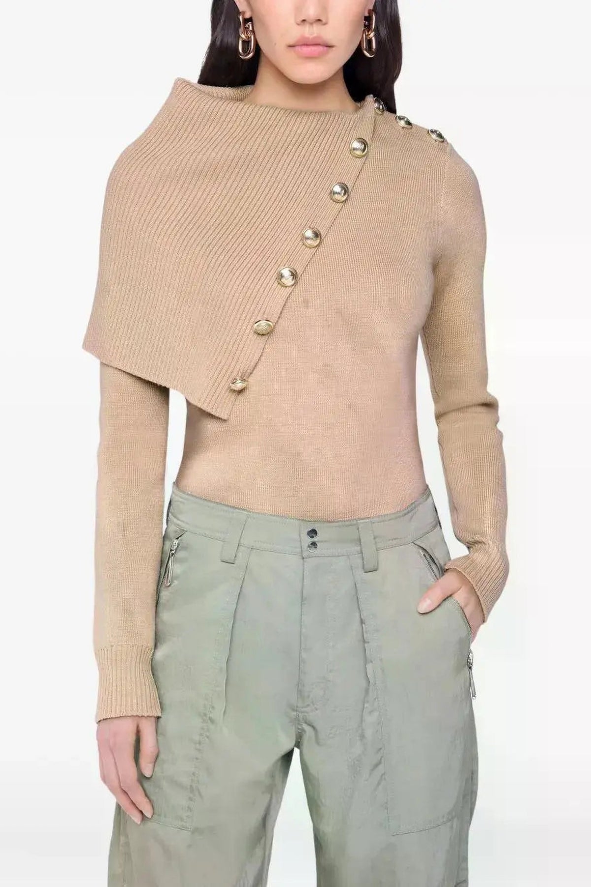 Pull boutonné en laine - Beige