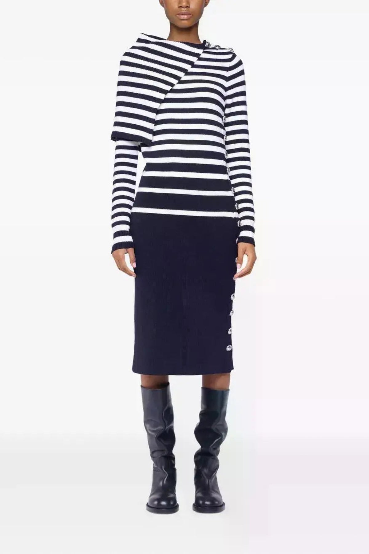 Robe marinière à rayures dégradées en laine - Navy & White