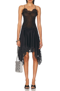 Jupe courte en satin et dentelle - Black