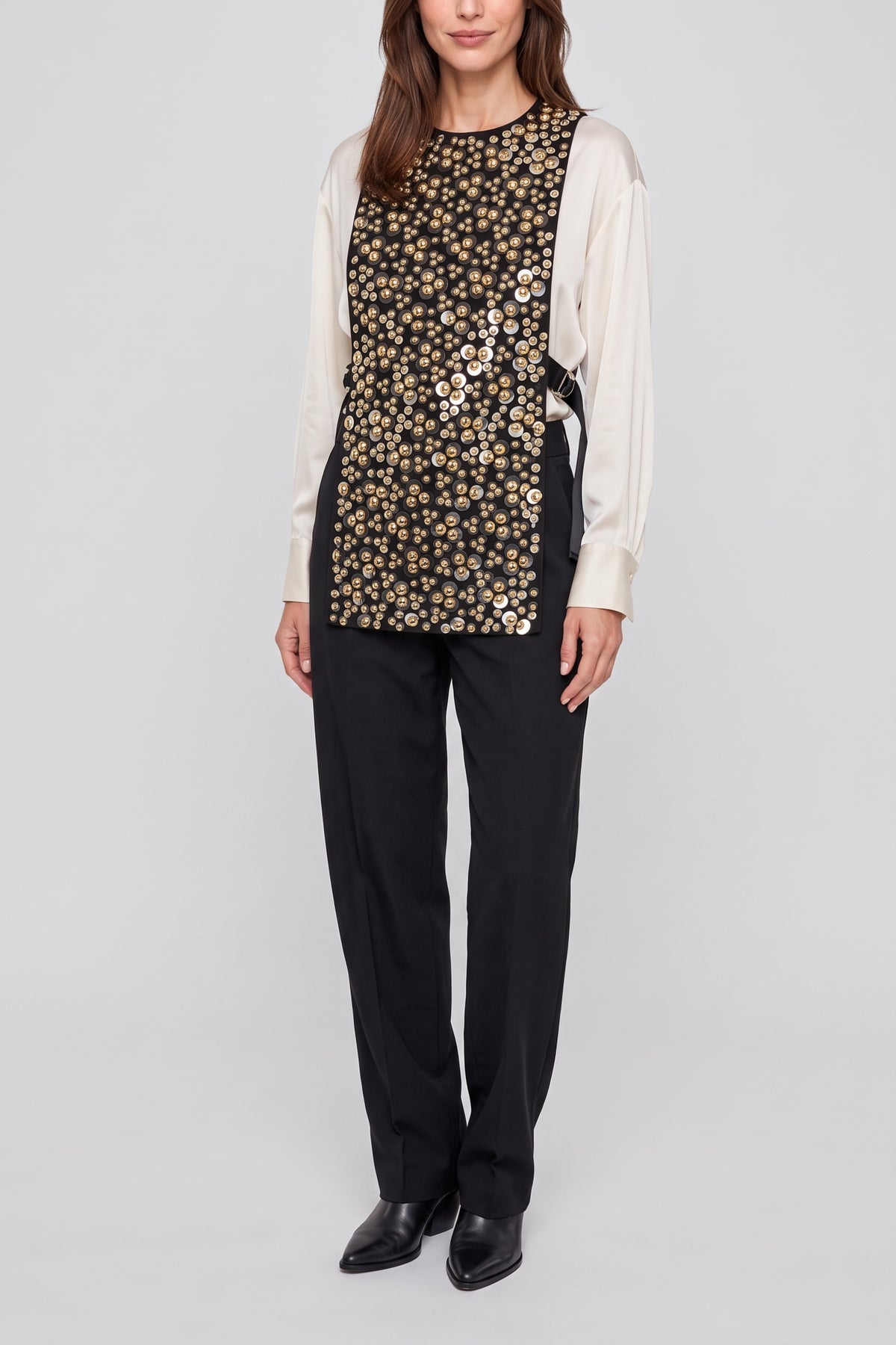Plastron brodé en laine - Black