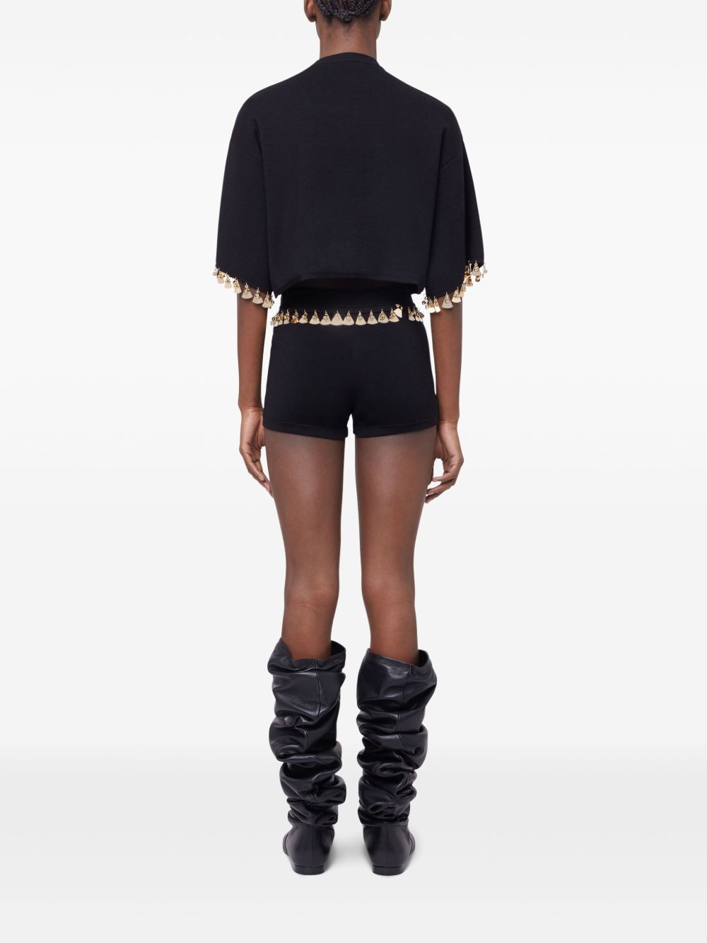 BLACK CROP JUMPER IN COTTON AND SILK KNIT