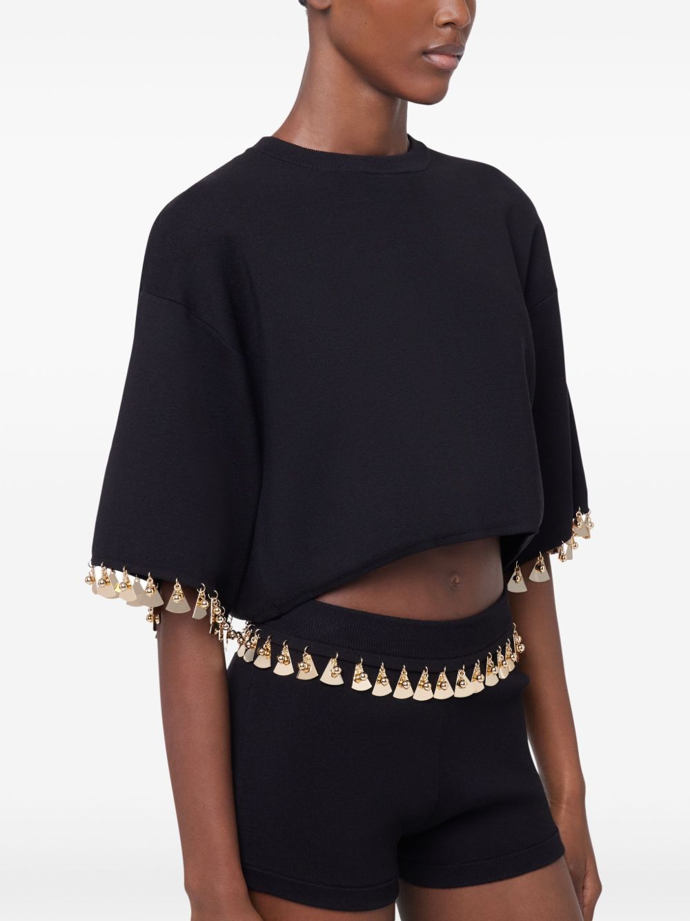 BLACK CROP JUMPER IN COTTON AND SILK KNIT