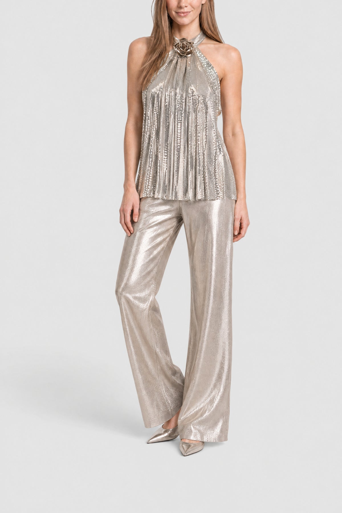Top drapé mesh à fleur - Silver