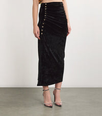 BLACK LONG DRAPED SKIRT IN VELVET