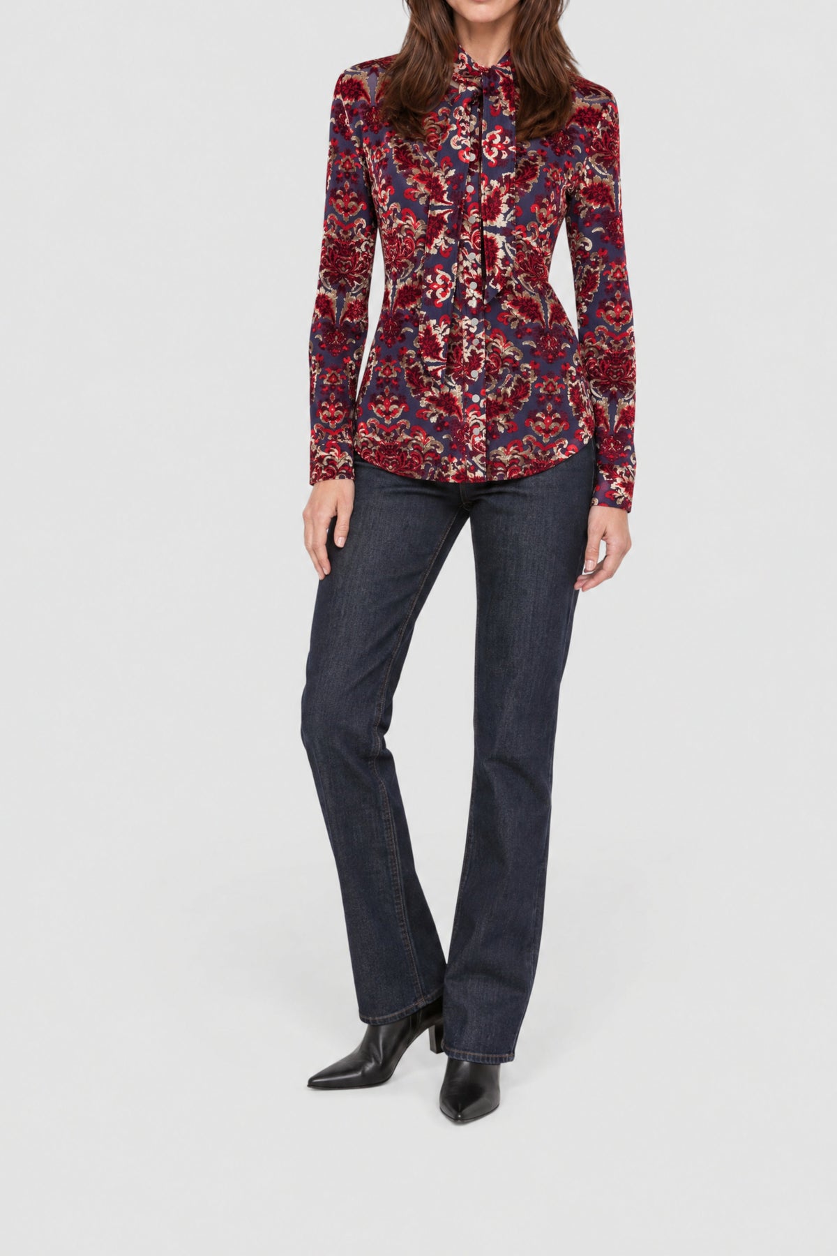 Chemise à col lavallière en jacquard - Jacquard Tapestry & Navy