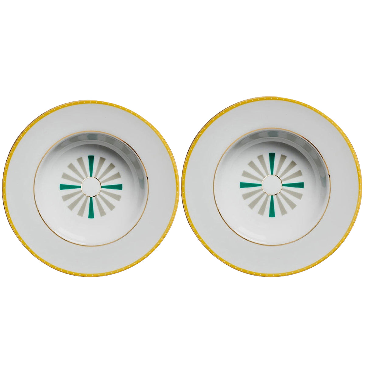 Lot de 2 assiettes à pâtes Guia en porcelaine - Green, Yellow & Gold