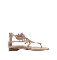 Sandales plates Venezia à strass en cuir - Rose Opal