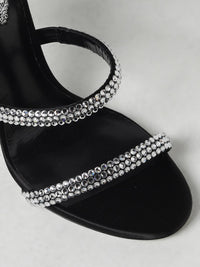 Sandales à talons Cleopatra 105 à strass en satin - Nero & Crystal