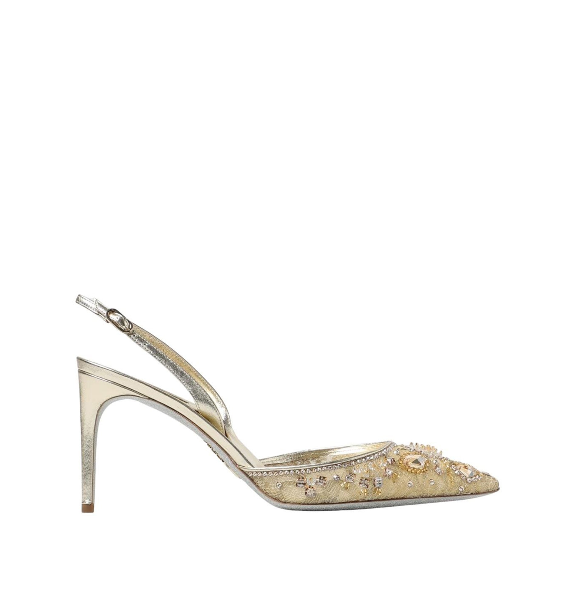 Slingbacks Aretha 80 à strass en cuir - Oro & Shadow
