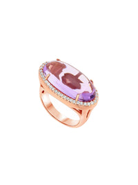 1qty DJV / QTY DISPO : 2-QTY VENDUES : 2-ST : 100% PRIX DJV : 350€ // Vermeil Bague en vermeil rose sertie de cabochon topaze bleue et pavée de Burmalite™ blanche /// RECO : 285€