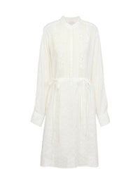 Robe chemise à col rond boutonnée & ceinturée - Crystal White