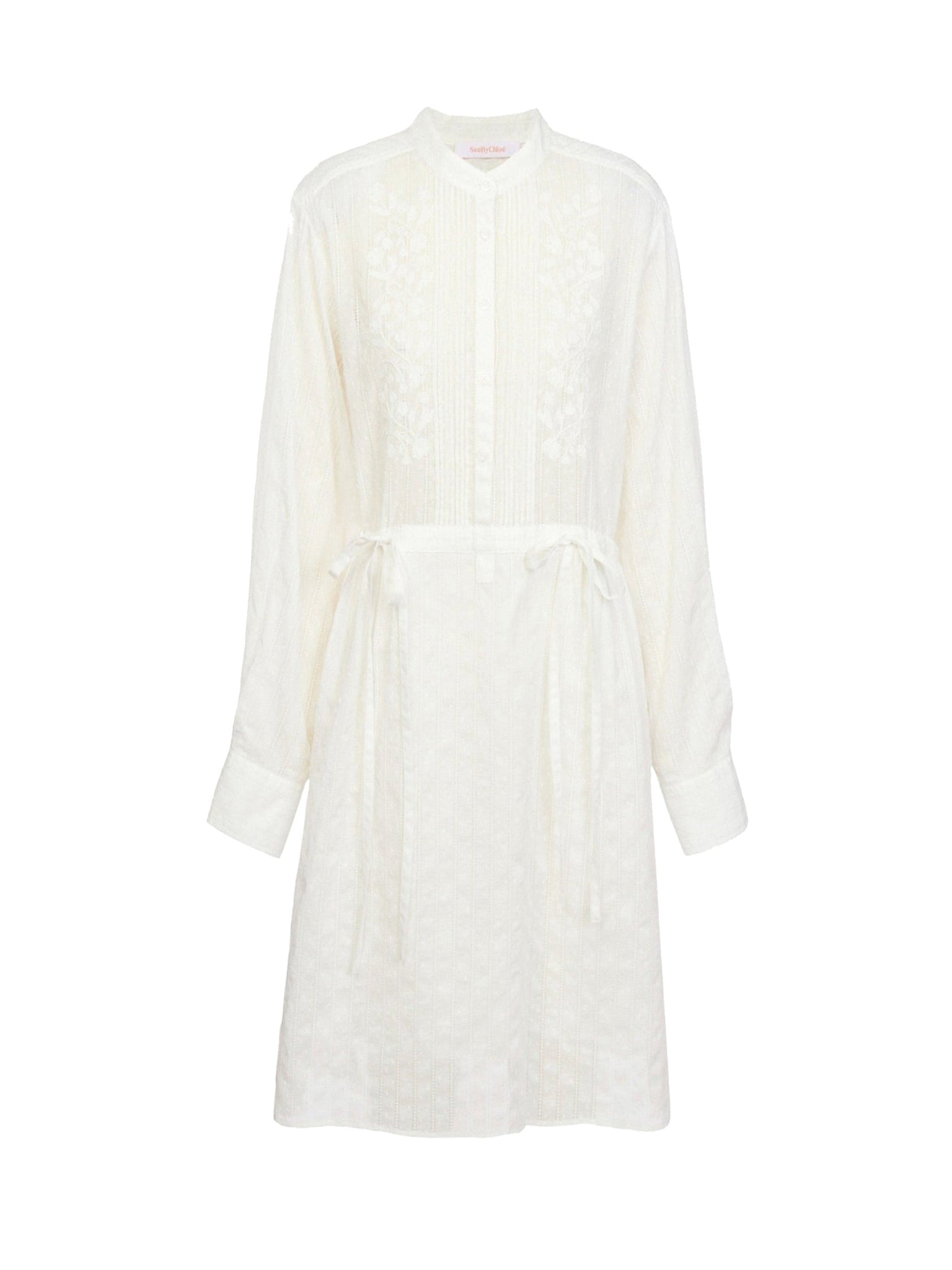 Robe chemise à col rond boutonnée & ceinturée - Crystal White